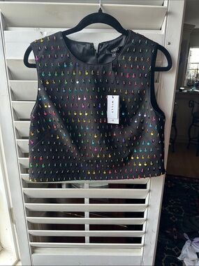 Milly Black Studded Sleeveless Crop Top with Multicolor Teardrop Studs
